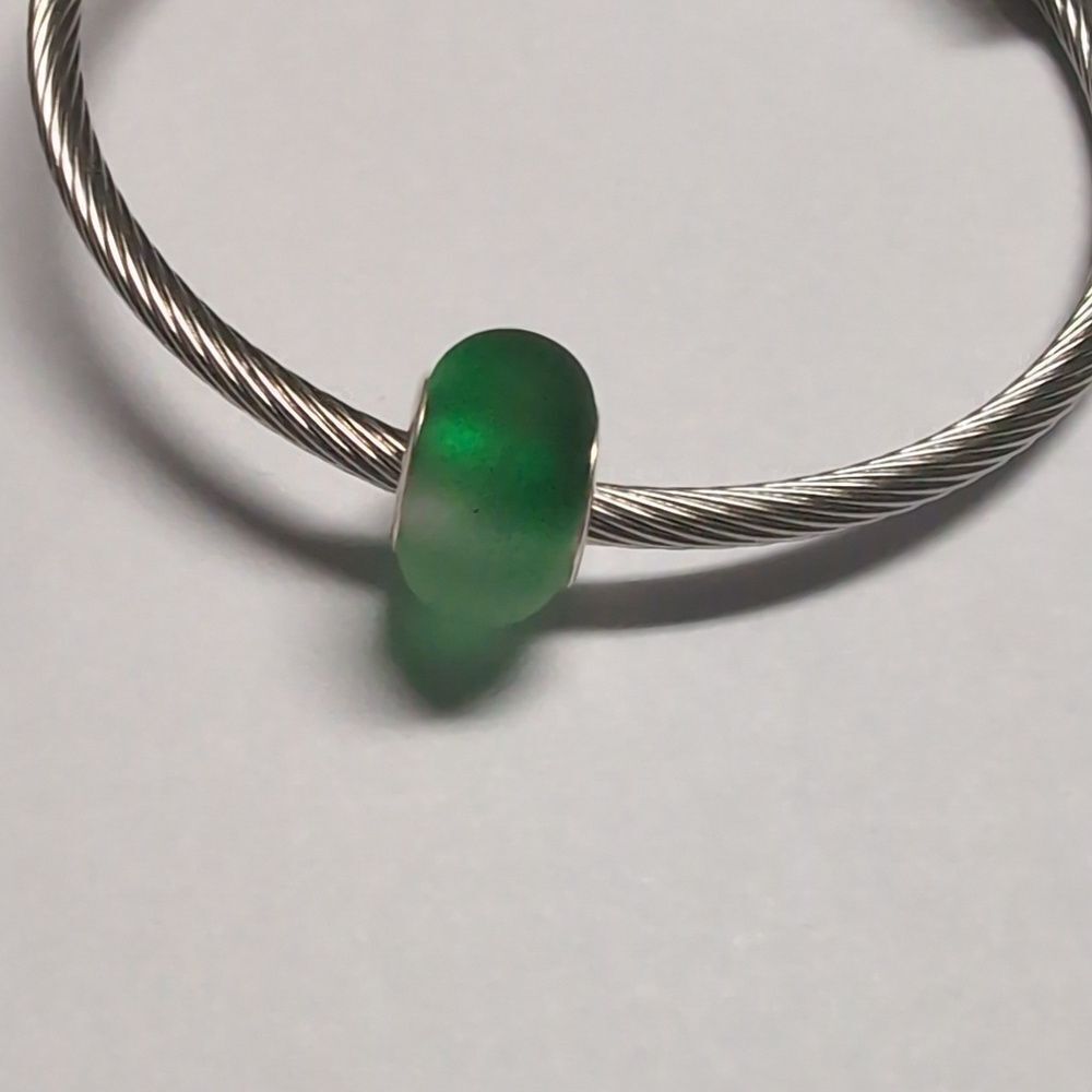 Frosted Two‎ Tone Green and Clear Charm for Pandora Style Bracelet